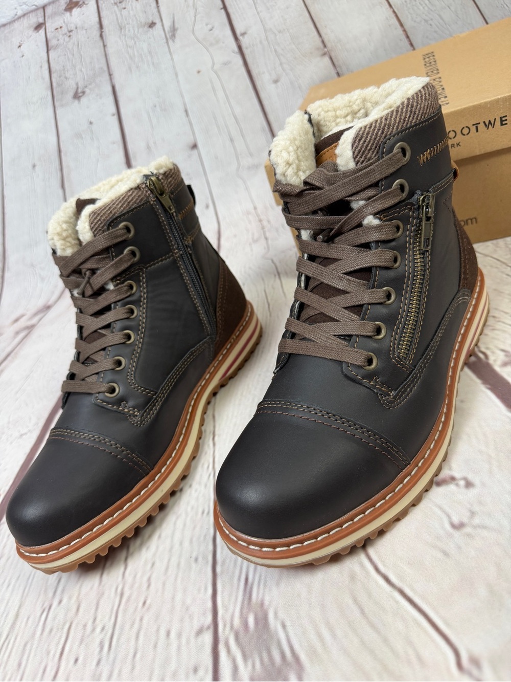 RESERVED FOOTWEAR Gordon men's NEW brown zipper lace warm lined boots, size 7.5 - Picture 3 of 15